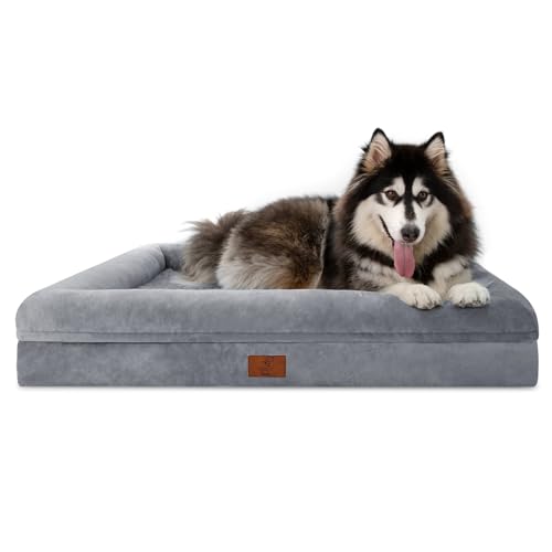 Yiruka XL Dog Bed, Orthopedic Washable Dog Bed with Removable Cover, Grey Waterproof Extra Large Dog Bed, Dog Beds for Large Sized Dog
