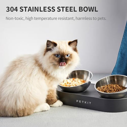 PETKIT Raised Dog Cat Food Bowl 304 Stainless Steel, Elevated Pet Food and Water Bowl Dishes, Elevated Cat Bowls, Non-Slip Tilted Cat Bowl No Spill