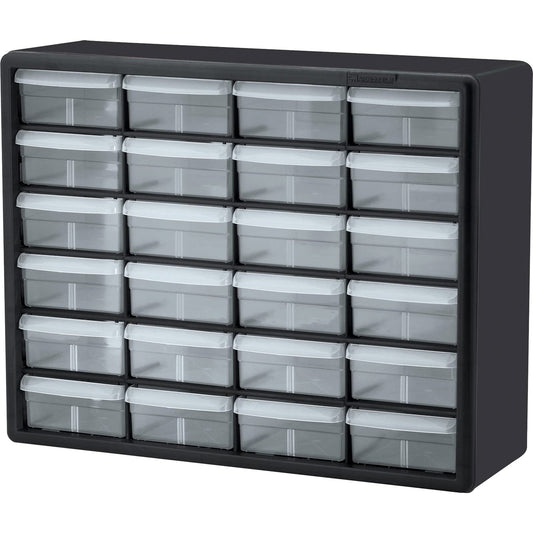 Akro-Mils 10124, 24 Drawer Plastic Parts Storage Hardware and Craft Cabinet, 20-Inch W x 6-Inch D x 16-Inch H, Black