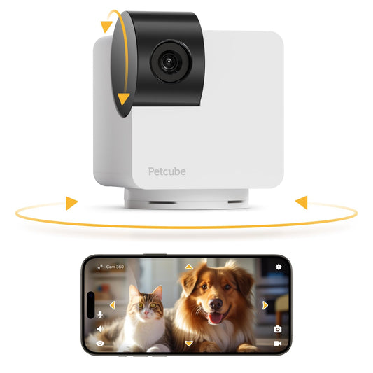 Ultimate Interactive 360 Camera WiFi Pet and Home Security Pan-Tilt Camera with Phone App, 1080p HD Video, 360° Rotation, Night Vision, Petcube Cam