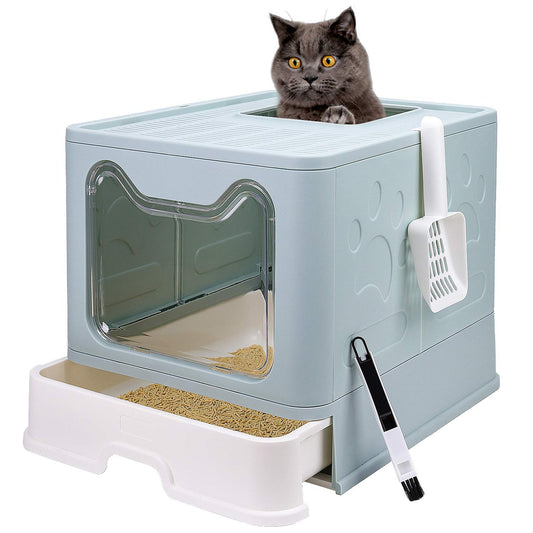 Foldable Cat Litter Box with Lid, Enclosed Cat Potty, Top Entry Anti-Splashing Cat Toilet
