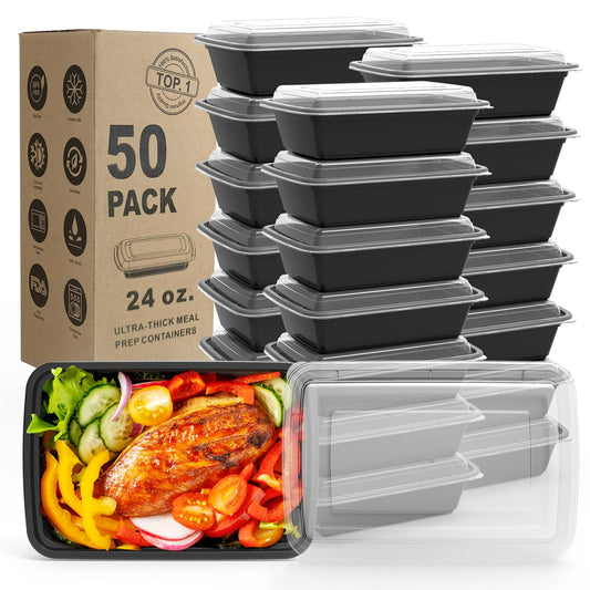 Meal Prep Containers, 50 Pack Extra-thick Food Storage Containers with Lids, Disposable & Reusable Plastic Bento Lunch Box, BPA Free, Stackable