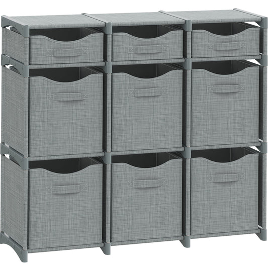 9 Cube Closet Organizers, Includes All Storage Cube Bins, Easy To Assemble Storage Unit With Drawers | Room Organizer For Clothes, Baby  (Light Grey)