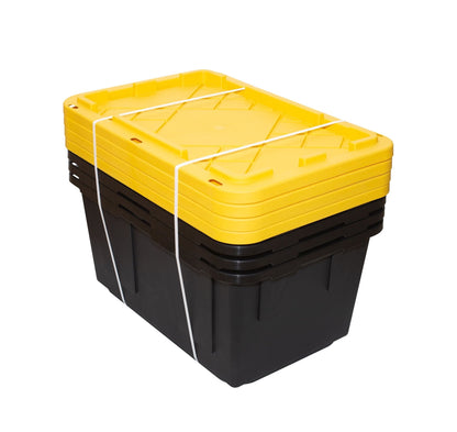 27 Gallon Snap Lid Plastic Storage Bin Container, Black with Yellow Lid