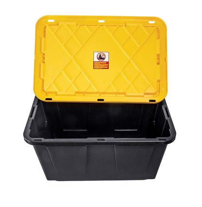 27 Gallon Snap Lid Plastic Storage Bin Container, Black with Yellow Lid
